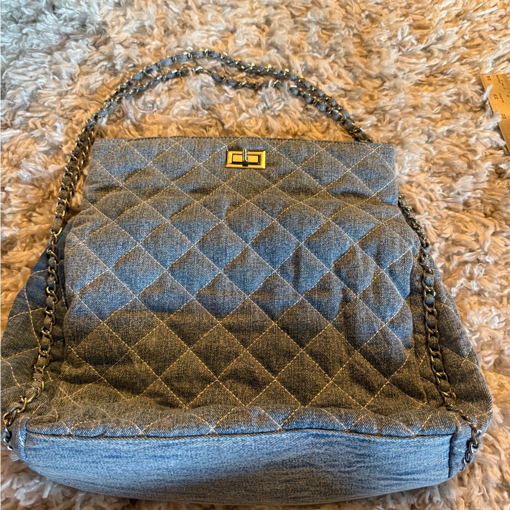 Quilted Blue Chain Shoulder Bag